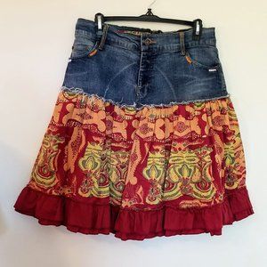 Gypsy, hippie, bohemian upcycled jean skirt